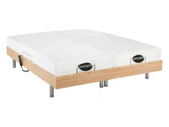 Vente-unique Lit électrique de relaxation tout plots + matelas mémoire de forme et bambou - 2 x 90 x 200 cm - Chêne - LYSIS III de NATUREA Discount