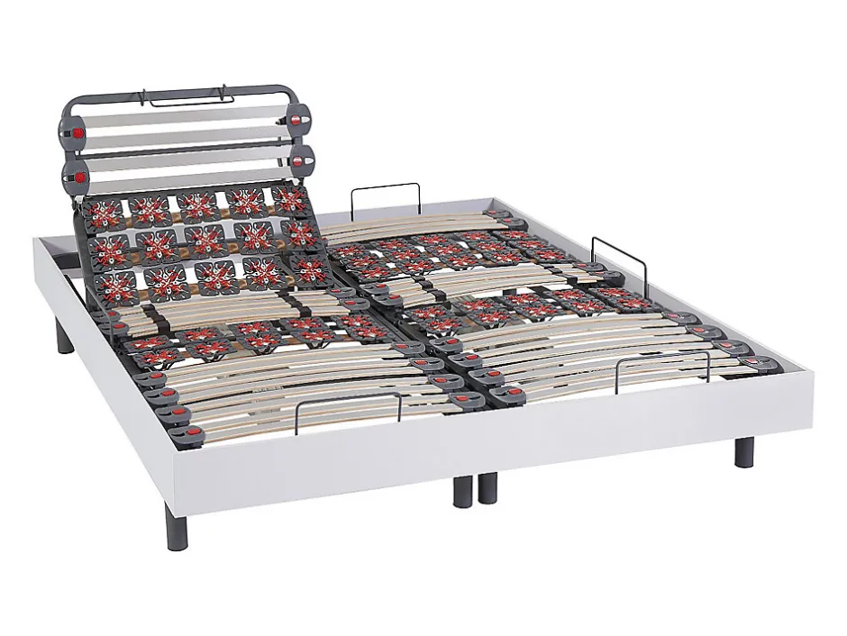 Vente-unique Lit électrique de relaxation lattes et plots + matelas 100% latex 3 zones - 2 x 80 x 200 cm - Blanc - MENELAS de YSMÉE Discount