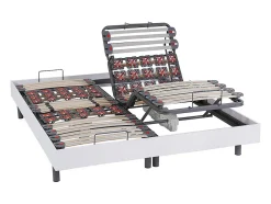 Vente-unique Lit électrique de relaxation lattes et plots + matelas 100% latex 3 zones - 2 x 80 x 200 cm - Blanc - MENELAS de YSMÉE Discount