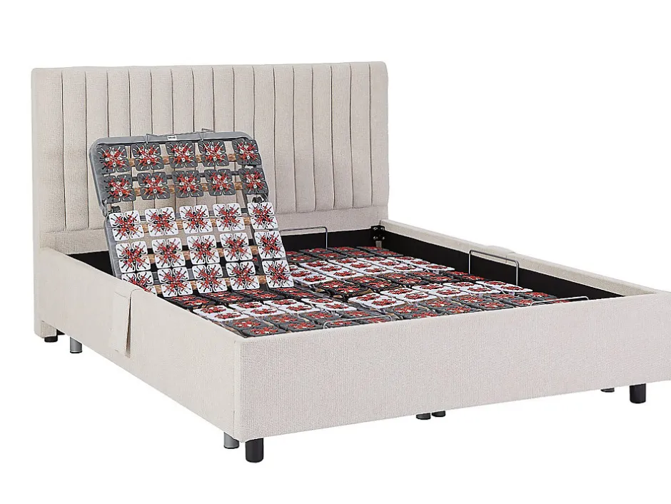 Vente-unique Lit électrique de relaxation déco tout plots + matelas 100% latex 3 zones - 2 x 80 x 200 cm - Tissu - Beige - TIARI de YSMÉE