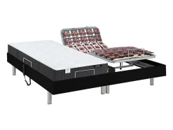 Vente-unique Lit électrique de relaxation tout plots + matelas ressorts ensachés et mémoire forme - 2 x 70 x 190 cm - Noir - PHANES de YSMÉE