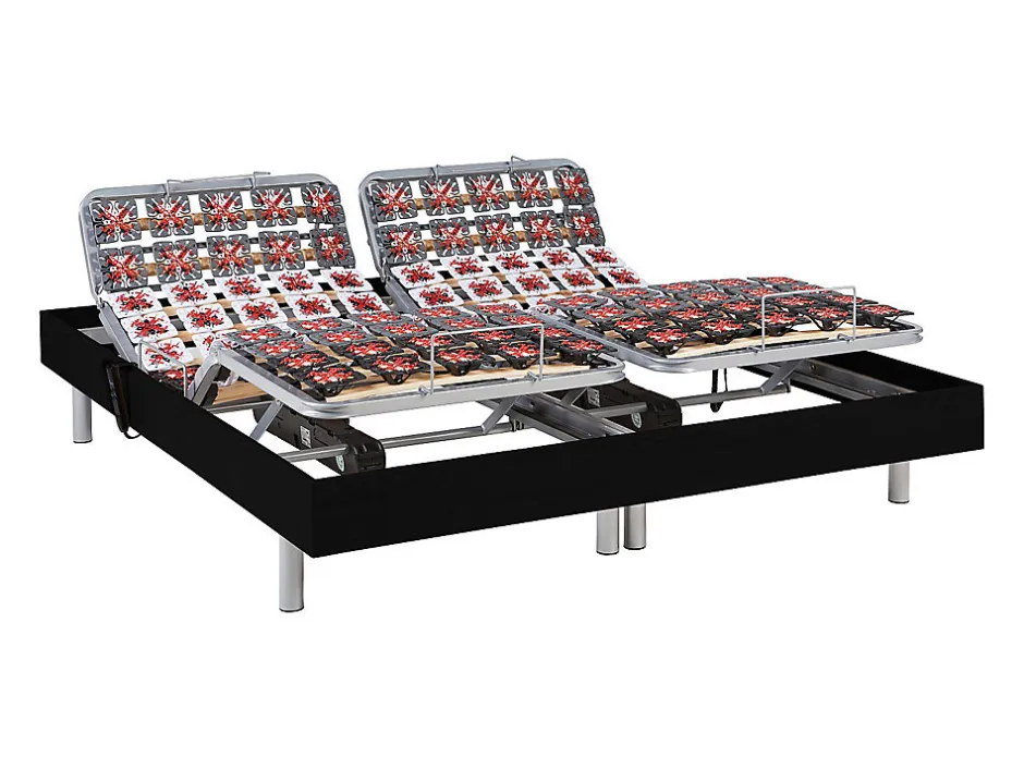Vente-unique Lit électrique de relaxation tout plots + matelas ressorts ensachés et mémoire forme - 2 x 70 x 190 cm - Noir - PHANES de YSMÉE