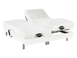 Vente-unique Lit électrique de relaxation tout plots + matelas mémoire de forme et bambou - 2 x 80 x 200 cm - Blanc - LYSIS III de NATUREA Outlet