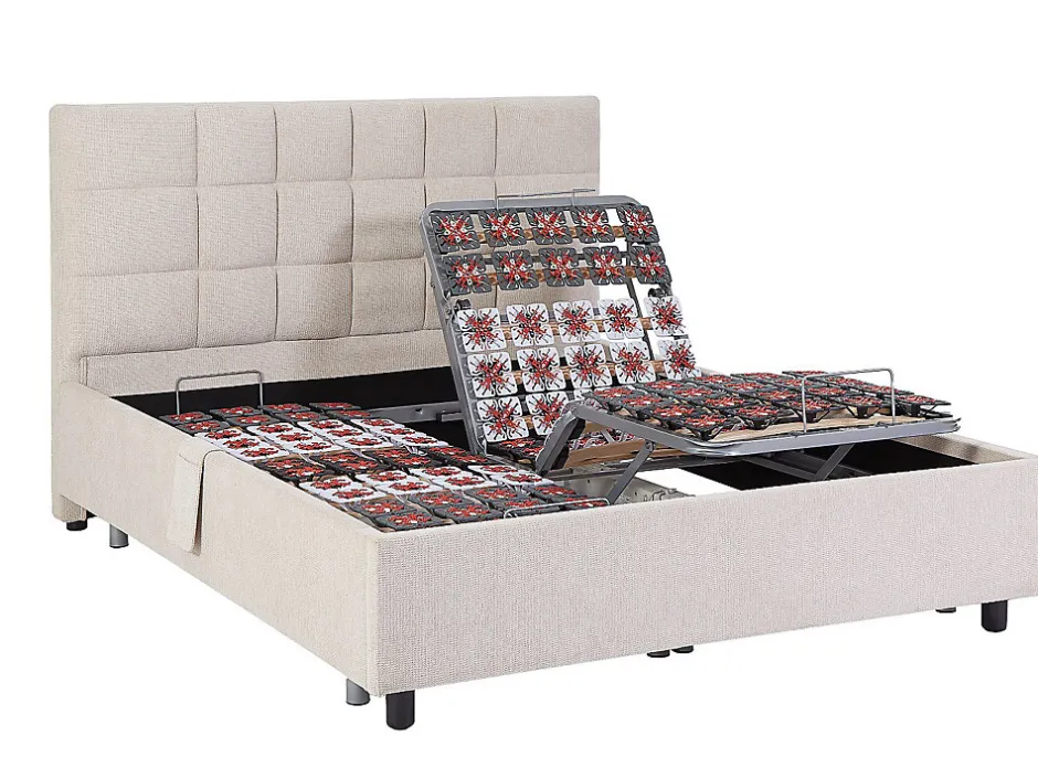 Vente-unique Lit électrique de relaxation déco tout plots + matelas 100% latex 3 zones - 2 x 70 x 190 cm - Tissu - Beige - JOFAR de YSMÉE