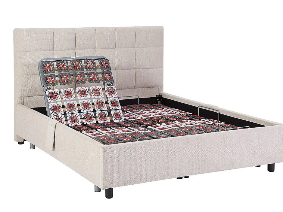 Vente-unique Lit électrique de relaxation déco tout plots + matelas 100% latex 3 zones - 2 x 70 x 190 cm - Tissu - Beige - JOFAR de YSMÉE