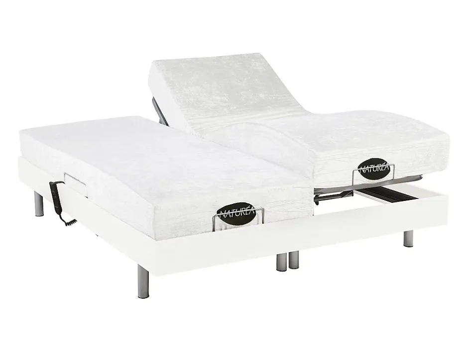 Vente-unique Lit électrique de relaxation tout plots + matelas mémoire de forme et bambou - 2 x 70 x 190 cm - Blanc - LYSIS III de NATUREA Clearance