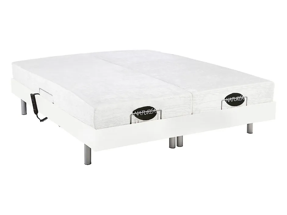Vente-unique Lit électrique de relaxation tout plots + matelas mémoire de forme et bambou - 2 x 70 x 190 cm - Blanc - LYSIS III de NATUREA Clearance