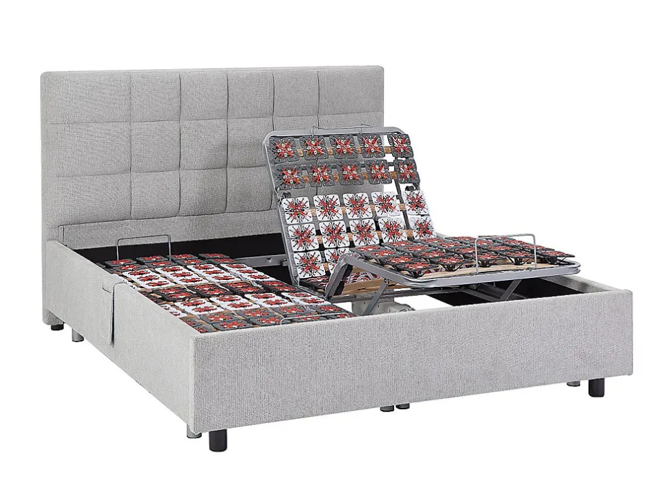 Vente-unique Lit électrique de relaxation déco tout plots + matelas 100% latex 3 zones - 2 x 70 x 190 cm - Tissu - Gris - JOFAR de YSMÉE Online