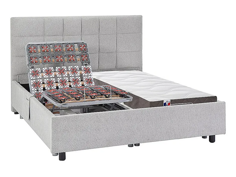 Vente-unique Lit électrique de relaxation déco tout plots + matelas 100% latex 3 zones - 2 x 70 x 190 cm - Tissu - Gris - JOFAR de YSMÉE Online