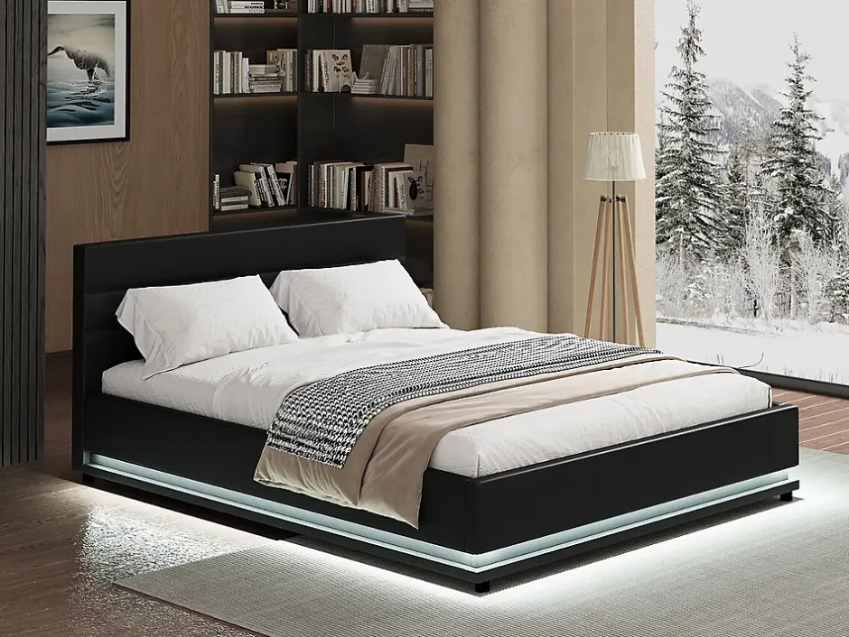 Habitat Et Jardin Lit LED avec coffre "Anastasia" 180 x 200 cm Noir Clearance