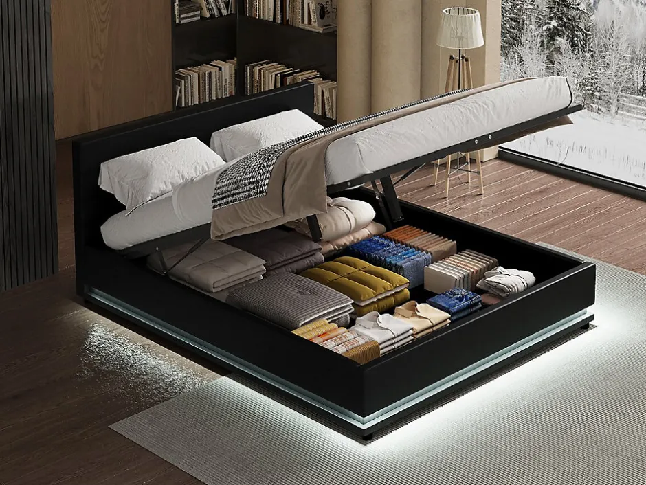 Habitat Et Jardin Lit LED avec coffre "Anastasia" 180 x 200 cm Noir Clearance
