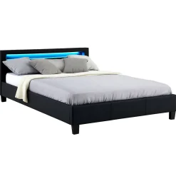 Idimex Lit LED double PINOT 140x190 cm, avec sommier, revêtement synthétique noir