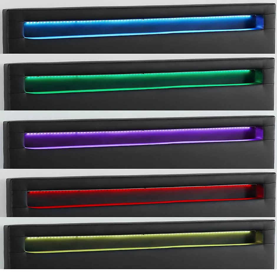 Idimex Lit LED double PINOT 140x190 cm, avec sommier, revêtement synthétique noir