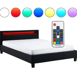 Idimex Lit LED double PINOT 140x190 cm, avec sommier, revêtement synthétique noir