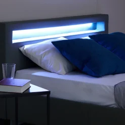 Idimex Lit LED double PINOT 140x190 cm, avec sommier, revêtement synthétique gris