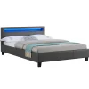 Idimex Lit LED double RIOJA 140x190 cm, avec sommier, revêtement tissu gris