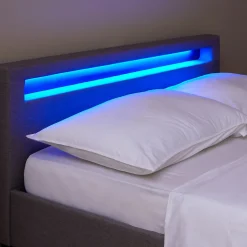 Idimex Lit LED double RIOJA 140x190 cm, avec sommier, revêtement tissu gris