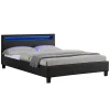 Idimex Lit LED double RIOJA 140x190 cm, avec sommier, revêtement tissu noir