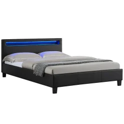 Idimex Lit LED double RIOJA 140x190 cm, avec sommier, revêtement tissu noir