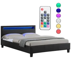 Idimex Lit LED double RIOJA 140x190 cm, avec sommier, revêtement tissu noir
