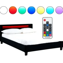 Idimex Lit LED double RIOJA 140x190 cm, avec sommier, revêtement tissu noir