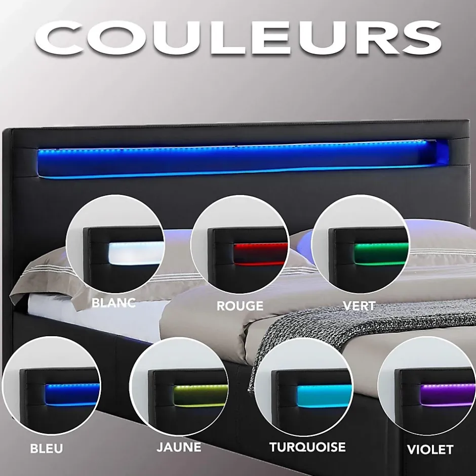 Nature Pro Lit LED Double 140x190 cm Sommier + Tête de Lit Noir Online