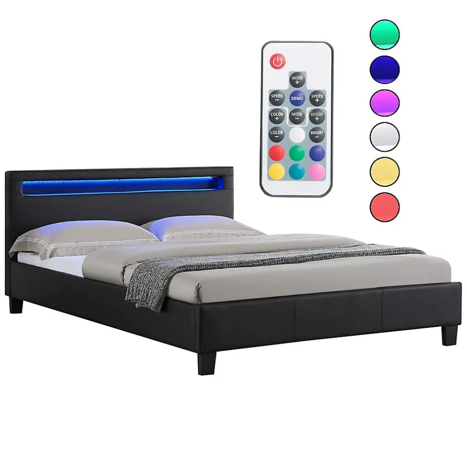 Nature Pro Lit LED Double 140x190 cm Sommier + Tête de Lit Noir Online
