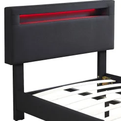 Idimex Lit LED simple AUSTIN 90x190 cm, avec sommier, revêtement en tissu noir