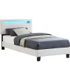 Idimex Lit LED simple AUSTIN 90x190 cm, avec sommier, revêtement en tissu blanc