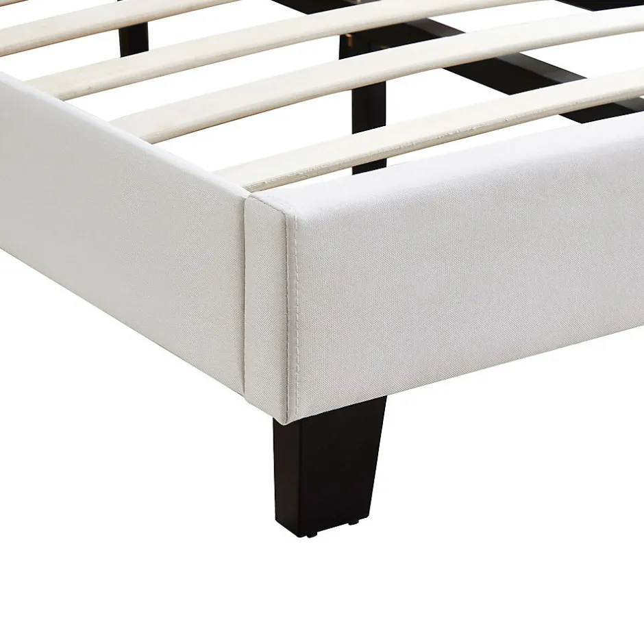 Idimex Lit LED simple AUSTIN 90x190 cm, avec sommier, revêtement en tissu blanc