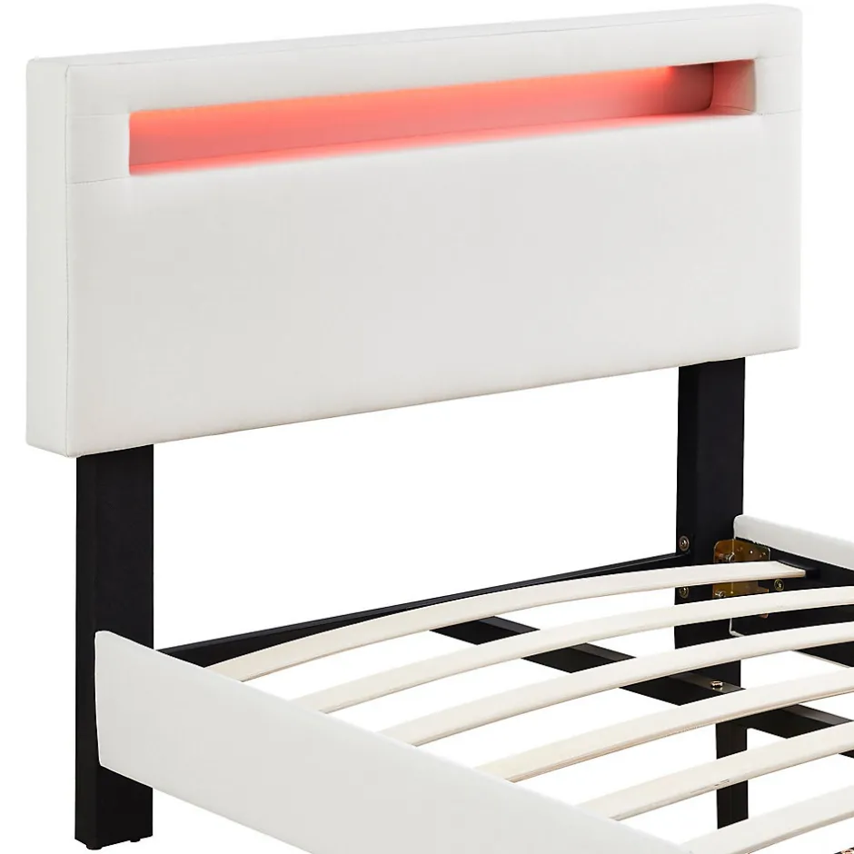 Idimex Lit LED simple AUSTIN 90x190 cm, avec sommier, revêtement en tissu blanc