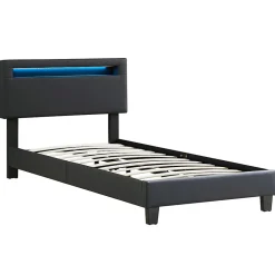 Idimex Lit LED simple EVAN 90x190 cm, avec sommier, revêtement en synthétique noir
