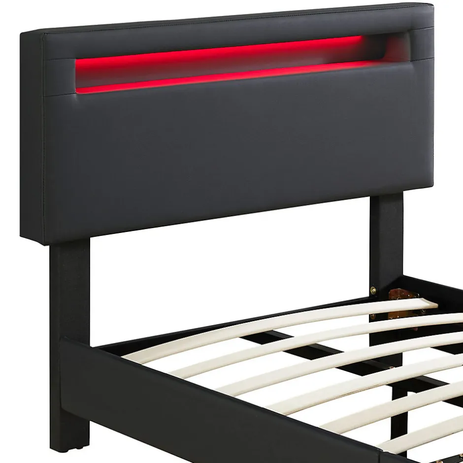 Idimex Lit LED simple EVAN 90x190 cm, avec sommier, revêtement en synthétique noir