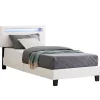 Idimex Lit LED simple EVAN 90x190 cm, avec sommier, revêtement en synthétique blanc