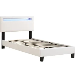 Idimex Lit LED simple EVAN 90x190 cm, avec sommier, revêtement en synthétique blanc