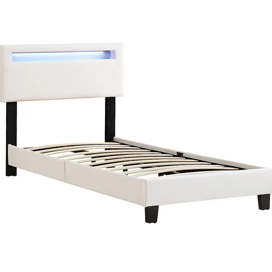 Idimex Lit LED simple EVAN 90x190 cm, avec sommier, revêtement en synthétique blanc