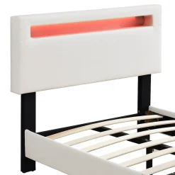 Idimex Lit LED simple EVAN 90x190 cm, avec sommier, revêtement en synthétique blanc