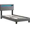 Idimex Lit LED simple EVAN 90x190 cm, avec sommier, revêtement en synthétique gris