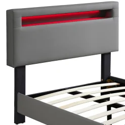 Idimex Lit LED simple EVAN 90x190 cm, avec sommier, revêtement en synthétique gris