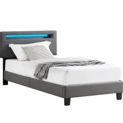 Idimex Lit LED simple EVAN 90x190 cm, avec sommier, revêtement en synthétique gris