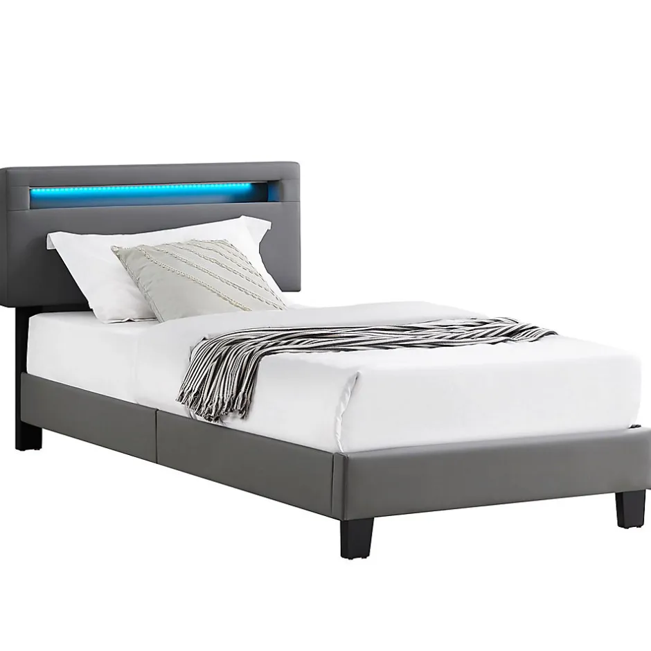 Idimex Lit LED simple EVAN 90x190 cm, avec sommier, revêtement en synthétique gris