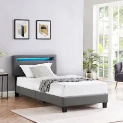 Idimex Lit LED simple EVAN 90x190 cm, avec sommier, revêtement en synthétique gris
