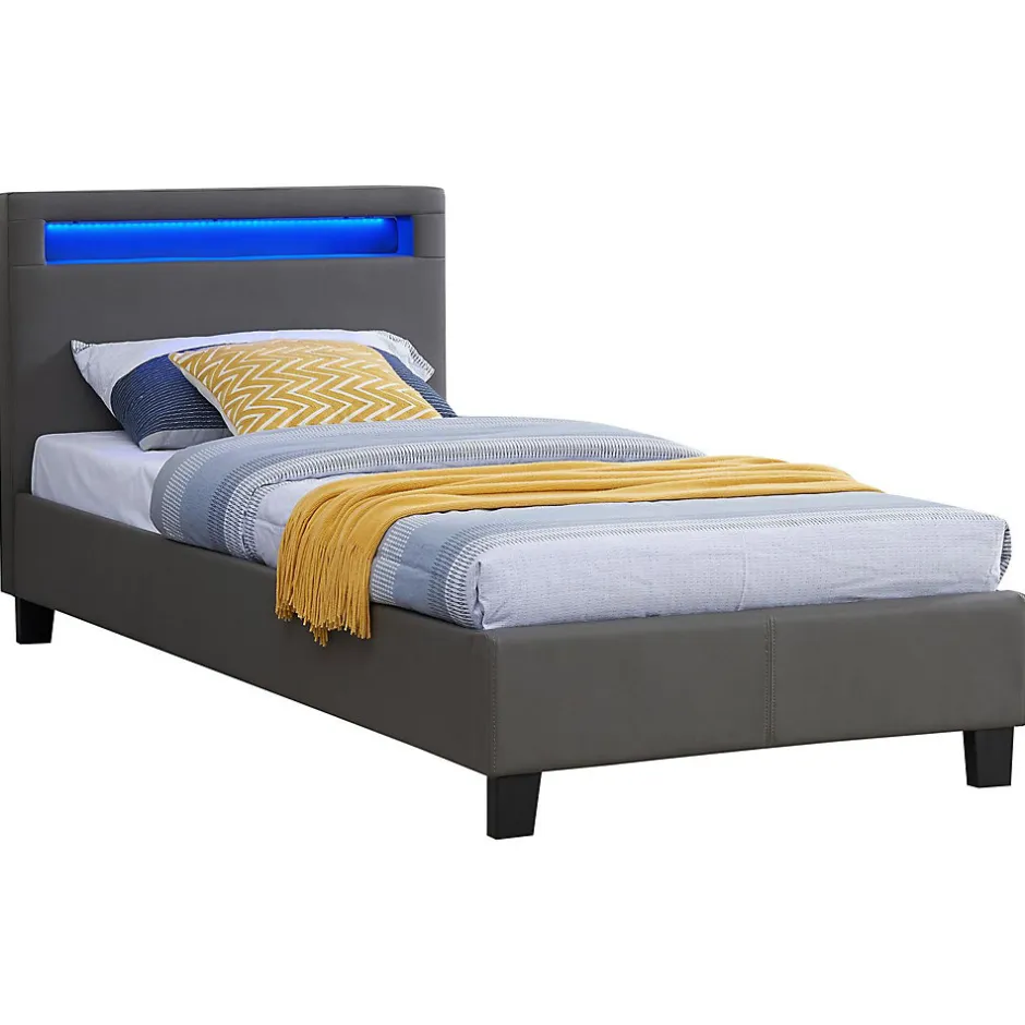 Idimex Lit LED simple LUCENO 90x190 cm, avec sommier, revêtement synthétique gris