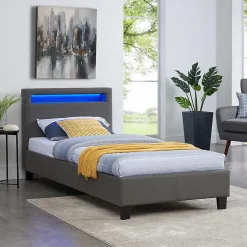 Idimex Lit LED simple LUCENO 90x190 cm, avec sommier, revêtement synthétique gris