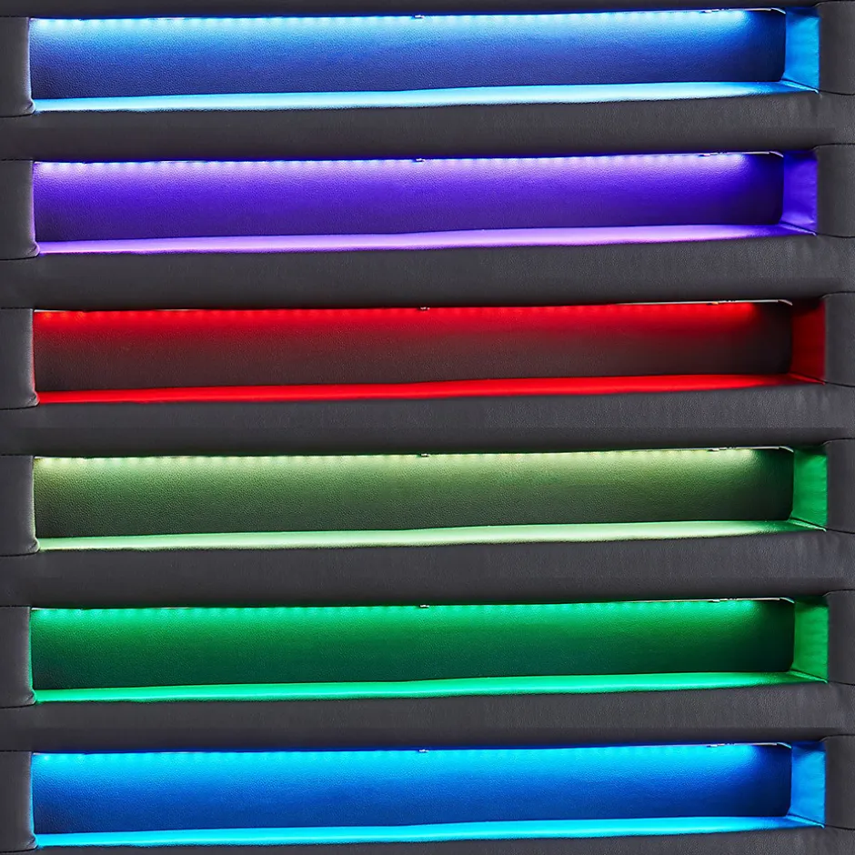 Idimex Lit LED simple LUCENO 90x190 cm, avec sommier, revêtement synthétique noir