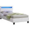 Idimex Lit LED simple LUCENO 90x190 cm, avec sommier, revêtement synthétique blanc