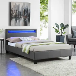 Idimex Lit LED simple MIRANDO 120x190 cm, avec sommier, revêtement synthétique gris Best