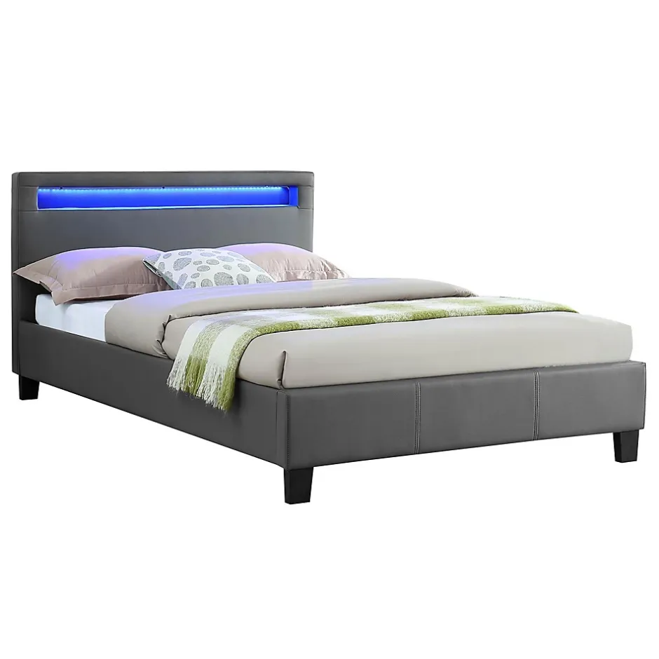 Idimex Lit LED simple MIRANDO 120x190 cm, avec sommier, revêtement synthétique gris Best