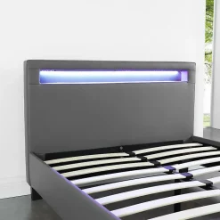 Idimex Lit LED simple MIRANDO 120x190 cm, avec sommier, revêtement synthétique gris Best