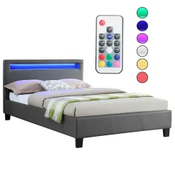 Idimex Lit LED simple MIRANDO 120x190 cm, avec sommier, revêtement synthétique gris Best
